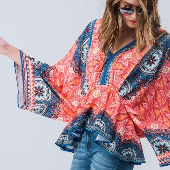 Boho Print  Dolman Sleeve Top - Picture 4 of 4